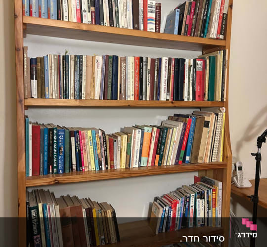 מדף ספרים מאורגן עם ספרים שונים